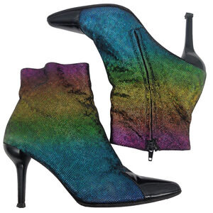 Doble Vida Size 6 Shimmery Fashion Booties Statement Rainbow Women's Pointed Toe